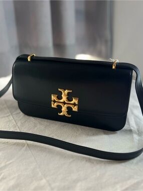 Tory Burch Black Leather Crossbody with Gold Logo Accent